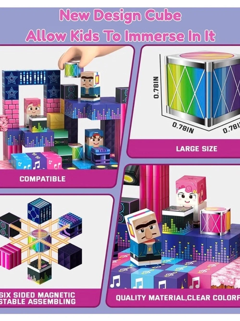 Magnet Cube Zone Kids Magnetic Building Blocks Toy - Blue, Pink, Green